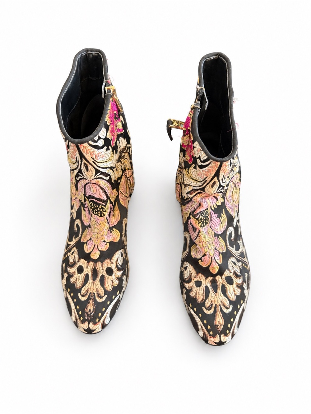 Sam Edelman Embroidered Floral Ankle Boots Black Pink Gold Size 9